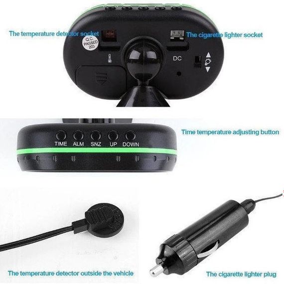 Автомобильные часы VST - 7009V подсветка + 2 термометра + вольтметр, питание от аккумулятора GL-342 авто