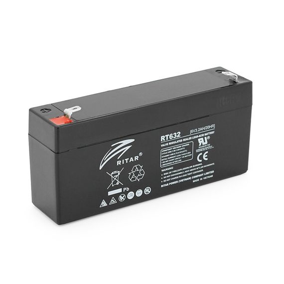 Акумуляторна батарея AGM RITAR RT632, Gray/Black Case, 6V 3.2Ah ( 134х35х60 (66) ) Q10