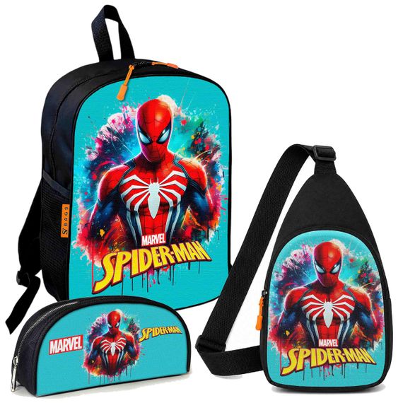 Набор Spider-Man 3 в 1: детский рюкзак + сумка-слинг + пенал, для мальчика и девочки 7–9 лет (6285)