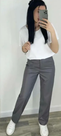 Женские прямые кожаные брюки свободного кроя GF01692 цвет серый, размер 48 | Зображення 1