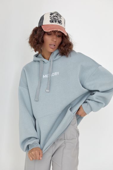 Теплое женское худи oversize с вышивкой Memory серый цвет L | Зображення 5