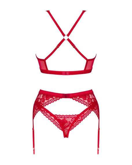 Комплект білизни Obsessive Lacelove cupless 3-pcs set XL/2XL Red, бюстгальтер, стрінги, пояс для панчіх | Зображення 3