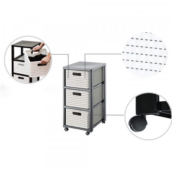 Комод пластиковий на 3 ящики Rotho (Рото) Country (11654) Капучино-сірий | Зображення 4