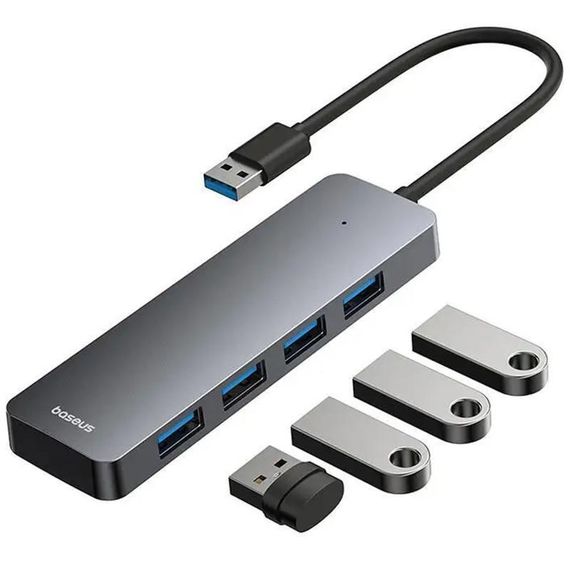 Перехідник HUB Baseus UltraJoy Series Lite 4-Port (USB-A to 4xUSB3.0+Type-C) (1m) (B0005280B811-02) Space Grey | Зображення 1
