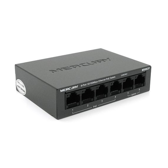Коммутатор POE Mercury MS06CP с 4 портами POE + 2 порта UP-Link 100Мбит, Q20