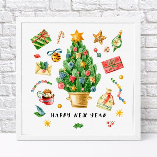 Постер у рамці Happy New Year 30x30 см (WKMT_22NG014_WH)