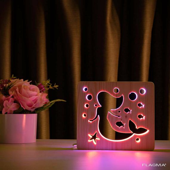 Светильник ночник ArtEco Light из дерева LED "Русалочка" с пультом и регулировкой... | Зображення 1