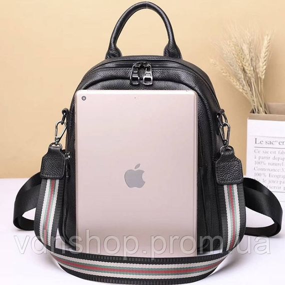 Жіноча шкіряна сумка наплічна міська 21х28х13, рюкзак для кожного дня, чорни | Зображення 2