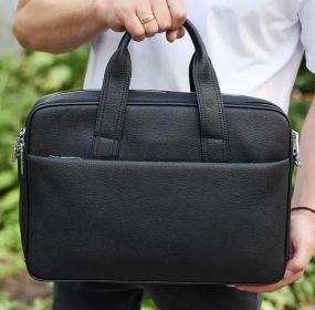 Сумка ділова чоловіча шкіряна чорна для ноутбука та документів
