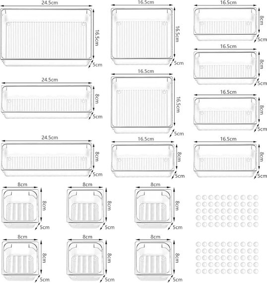 Набір органайзерів для шухляд Yosemy, 16 шт, антиковзкі роздільники, різні розміри, для кухні, косметики, офісу | Зображення 2