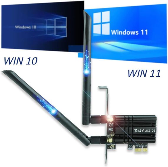 Бездротова Wi-Fi карта Ubit AX210 Wi-Fi 6E PCIe — до 5400 Мбіт/с, Bluetooth 5.3, MU-MIMO, OFDMA | Зображення 1
