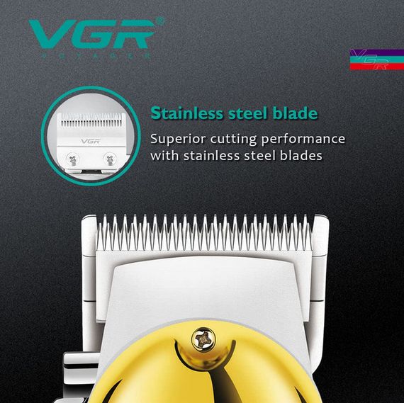 Акумуляторна машинка для стрижки з потужним мотором 9000 RPM, LED-дисплеєм, VGR V-026 Gold (46208-V-026 GOLD_1315) | Зображення 3
