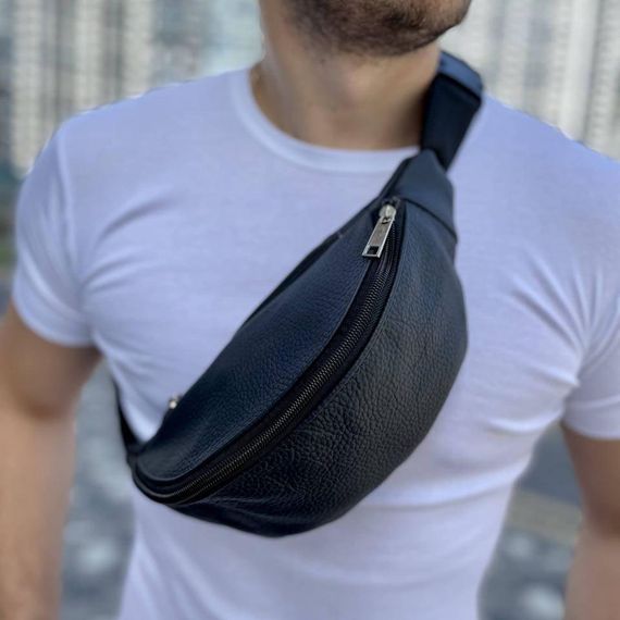 Шкіряна бананка, чоловіча сумка жіноча з натуральної шкіри, чорна барсетка | Зображення 5