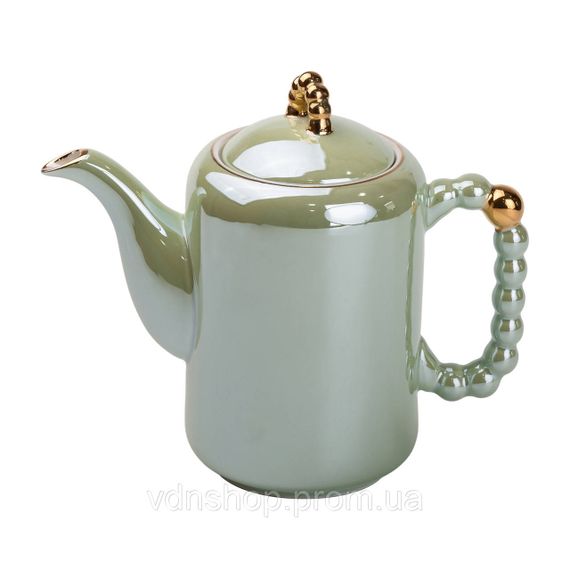 Чайний набір на 6 персон із заварювальним чайником та порцелянаовою підставкою Зелений HP-15-8 | Зображення 1