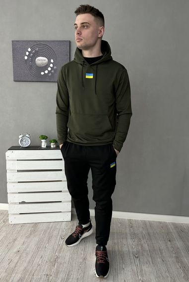 Комплект 5 в 1 Прапор хакі худі + чорні штані + чорна жилетка + чорна футболка + 2 пари шкарпеток (чорні та білі) | Зображення 2