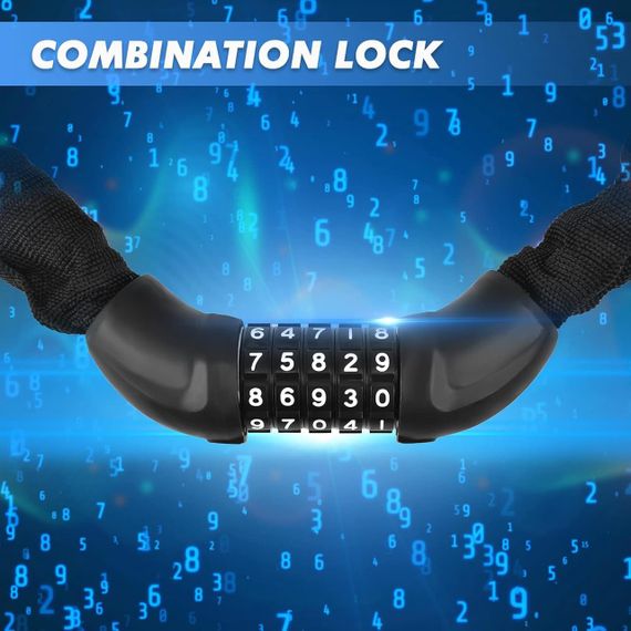 Цепной велосипедный замок Iregro с кодом 90 см, стальной, кодовый замок для электросамоката, мотоцикла, байка | Зображення 1