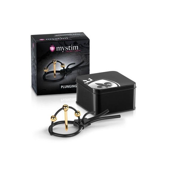 Утяжка для пеніса Mystim Plunging Pete, позолочена, з двома кульками і коротким уретральним зондом sexstyle | Зображення 1