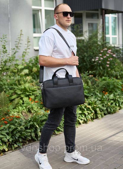 Чоловічий портфель на плече 40х28х10, офісний шкіряний месенджер, чоловіча ділова сумка для міста, чорний | Зображення 7