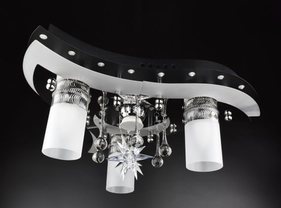 Люстра стельова Космос з кольоровим LED підсвічуванням та авто відключенням з пультом 25180 Чорний 20х50х50 см. | Зображення 4