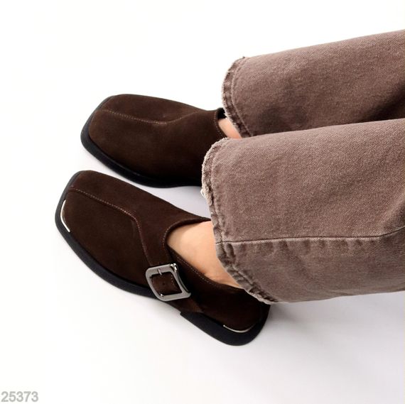 Дизайнерские коричневые туфли натуральная замша квадратный носок | Зображення 4