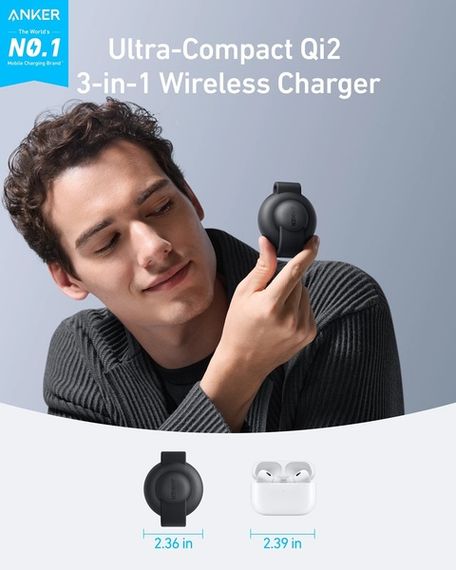 Бездротовий зарядний пристрій Anker MagGo Wireless Charging Pad 15W 3-in-1 Foldable Black | Зображення 2