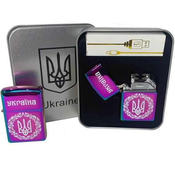 Дугова електроімпульсна запальничка USB Україна металева коробка HL-447. HD-196 Колір: хамелеон | Зображення 1