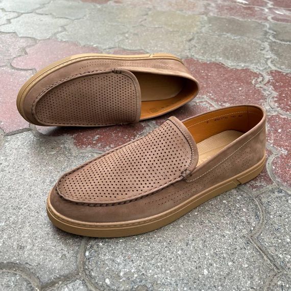 Бежеві чоловічі мокасини з перфорацією 40 41 42 44 розмір | Зображення 3