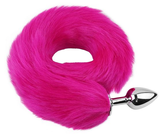 Анальна пробка з хвостом EGZO - Fox Tail Silver Plug Crimson, size S Sex Aura