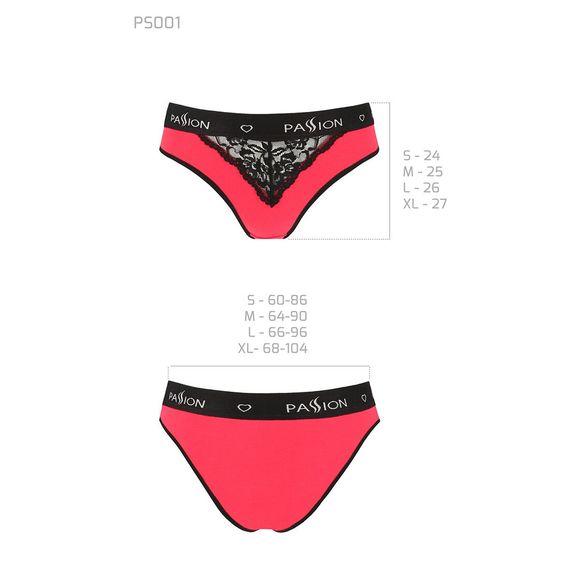 Трусики с широкой резинкой и кружевом Passion PS001 PANTIES S, red-black | Зображення 4