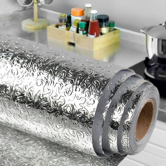 Фольга самоклеющаяся для кухни 60см х 3м / Маслостойкая водонепроницаемая фольга для кухонных поверхностей
