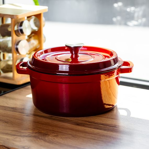 Кокотниця чавунна емальована 4,5 л, червоний Yiwu HP-FLG-4 RED | Зображення 1