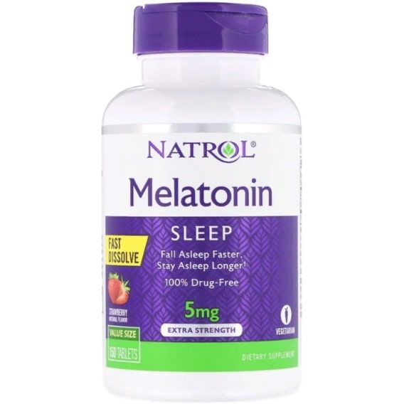 Мелатонін для сну Natrol Melatonin Fast Dissolve, Extra Strength 5 mg 150 Tabs Strawberry NTL-07144