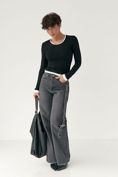 Жіночий двошаровий лонгслів - чорний цвет, ONE SIZE (є розміри) | Зображення 2