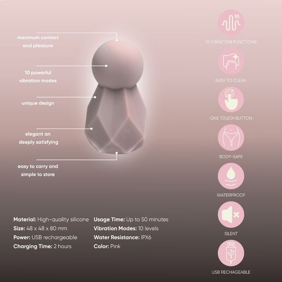 Вибратор-кристалл Sweet Em для клитора, 10 режимов, нежно-фиолетовый Sex Aura | Зображення 3