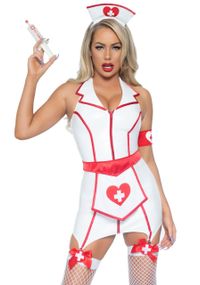 Вініловий костюм медсестри Leg Avenue Vinyl ER Hottie XL, сукня, фартух, манжета, головний убір sexstyle