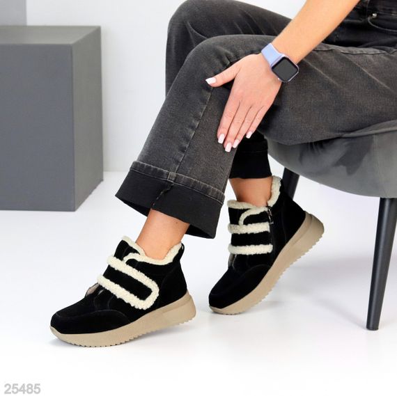 Черные замшевые зимние спортивные ботинки, молния + липучка | Зображення 8