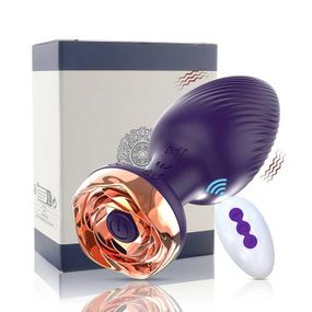 Силікональний анальний корок із вібрацією Rose з Д/К 3,5*9 см. Фіолетовий — Анальні іграшки