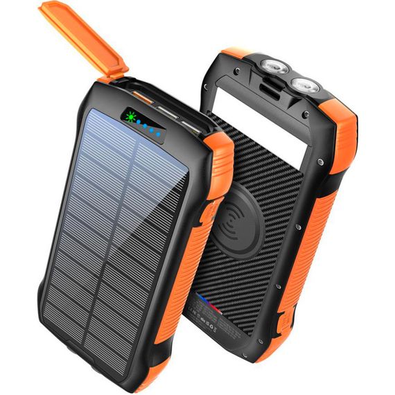 УМБ Choetech Wireless 20000mAh 20W PD,QC3.0 3USB-A,solar panel, Qi-5W Black-Orange | Зображення 2