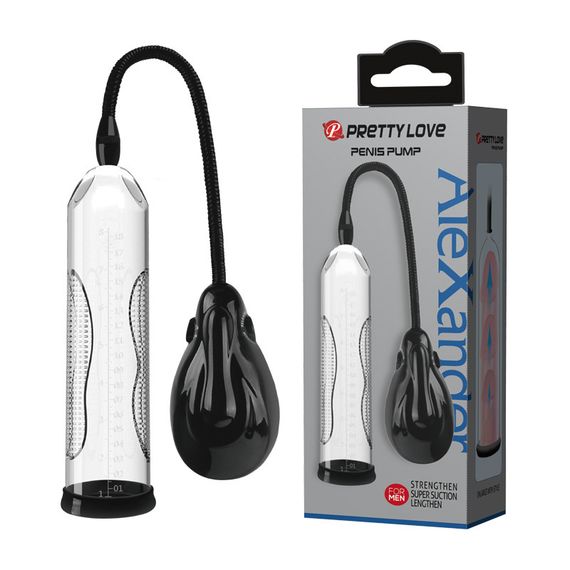 Механічна вакуумна помпа для пеніса Pretty Love Alexander з грушею, прозора, 24.5 × 7.3 см Sex Aura