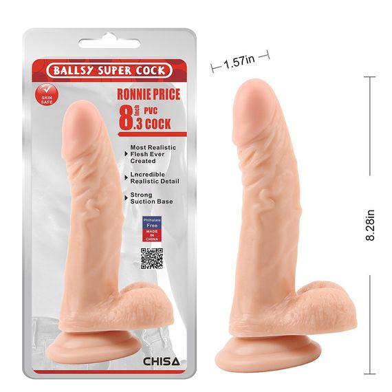 Фалоімітатор реалістичний Chisa Ballsy Super Cock 8.3 з мошонкою, на присосці, бежевий Sex Aura | Зображення 1
