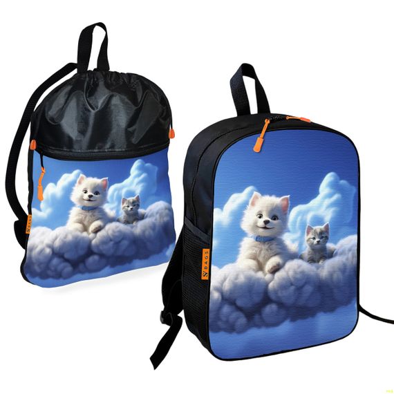 Шкільний рюкзак дитячий з кошеням + Сумка для взуття спортивної форми рюкзак-мішок для хлопчика (01702)