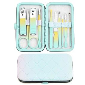 Набір професійний для манікюру/педикюру на 10 предметів м'ятно-жовтий