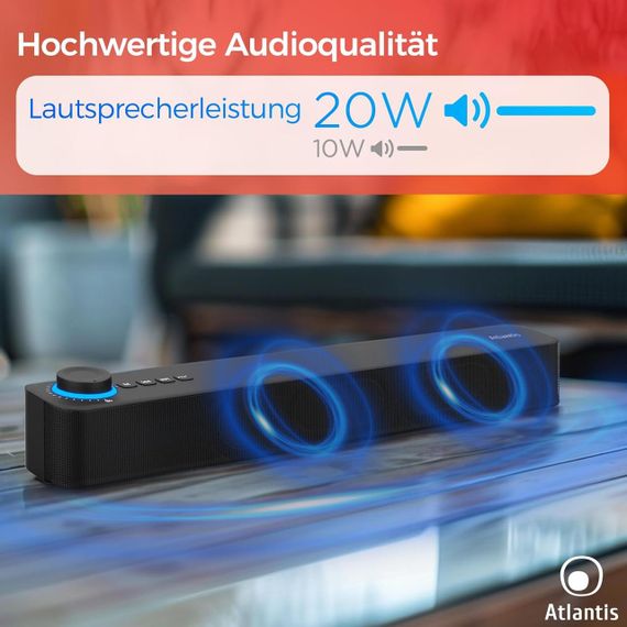 Саундбар Atlantis с Bluetooth 5.3, FM-радио, аккумулятором 2400 мАч портативная колонка для ПК телевизора 20Вт | Зображення 4