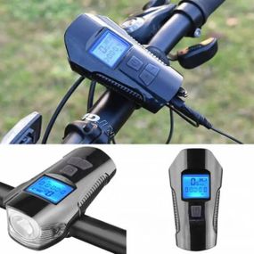 Велофара аккумуляторная влагоустойчивая с компьютером, сигналом и сигнализацией XA-585-T6 Черная