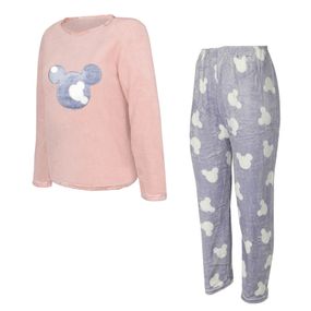 Женская пижама Lesko Mickey Mouse Pink + Gray L теплая зимняя для дома