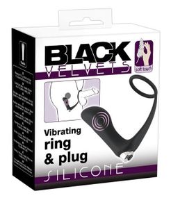 Вібростимулятор простати з ерекційним кільцем Black Velvets Vibrating Ring & Plug, чорний