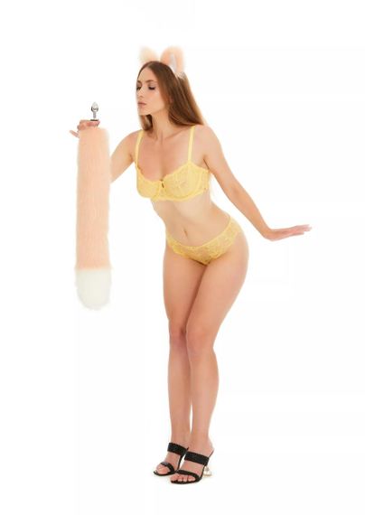 Анальний хутряний хвіст без пробки, Персиковий з білим кінчиком, OKOVA 60 см. Sex Aura | Зображення 3