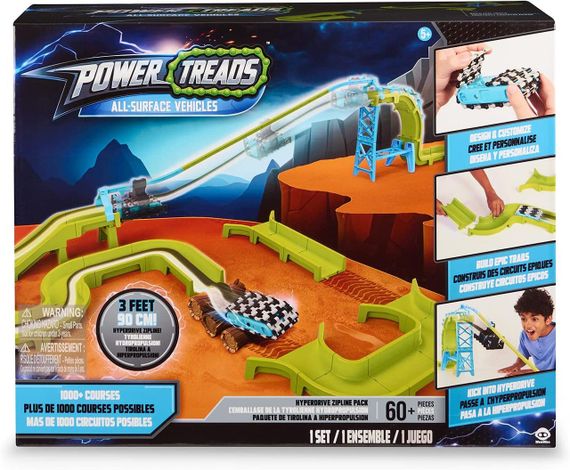 Трек машины вездеходы WowWee Power Treads. Большой игровой набор Hyperdrive Zipline Pack 60+ составляющих