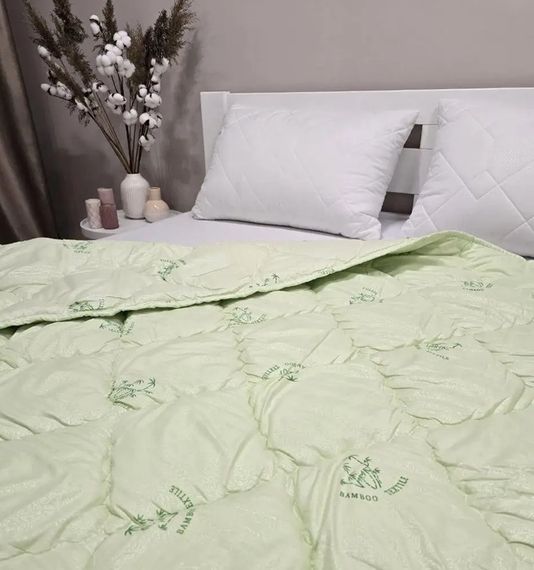 Ковдра євро стьобана зимова з бамбукового волокна Leri Max 21533 195х210 см салатова