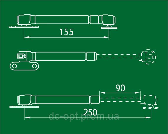 Амортизатор газовый для ДСП 60N нижний, на масле, 3 крепления, серый  ДС ПреміумЛайн | Зображення 1